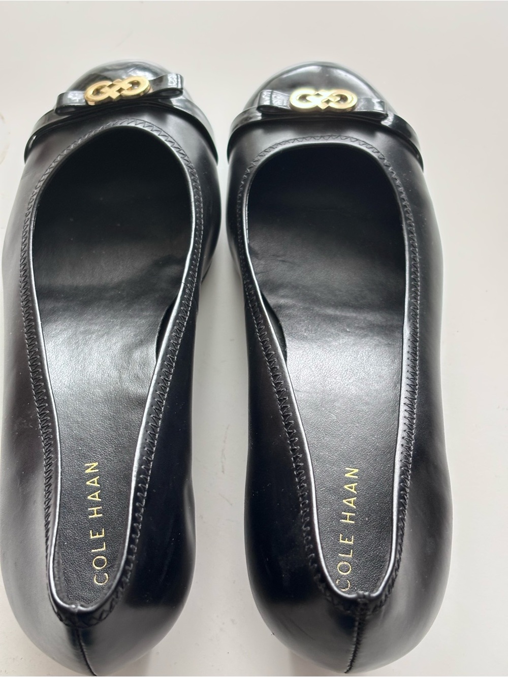 Cole Haan Black Patent Leather Ballet Flats with Gold Hardware - Picture 4 of 7